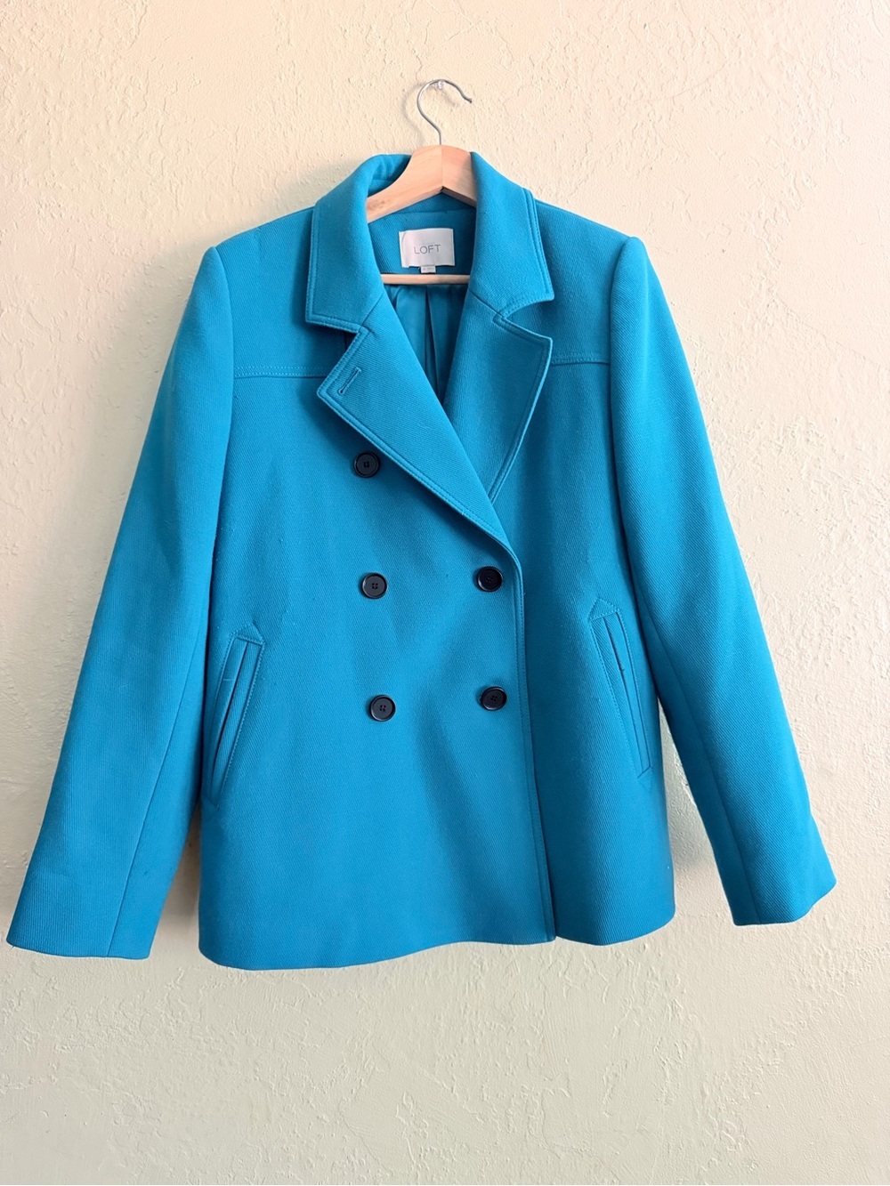 LOFT Bright Turquoise Double-Breasted Peacoat